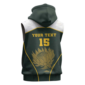 South Africa Rugby Personalised Sleeveless Hoodie Springboks Mascot With King Protea -  African Pattern - African Pride