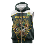 South Africa Rugby Personalised Sleeveless Zip Hoodie Springboks Mascot With King Protea -  African Pattern - African Pride