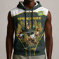 South Africa Rugby Personalised Sleeveless Zip Hoodie Springboks Mascot With King Protea -  African Pattern - African Pride