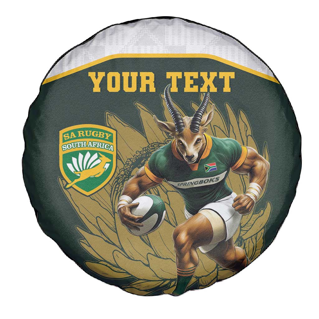 South Africa Rugby Personalised Spare Tire Cover Springboks Mascot With King Protea -  African Pattern