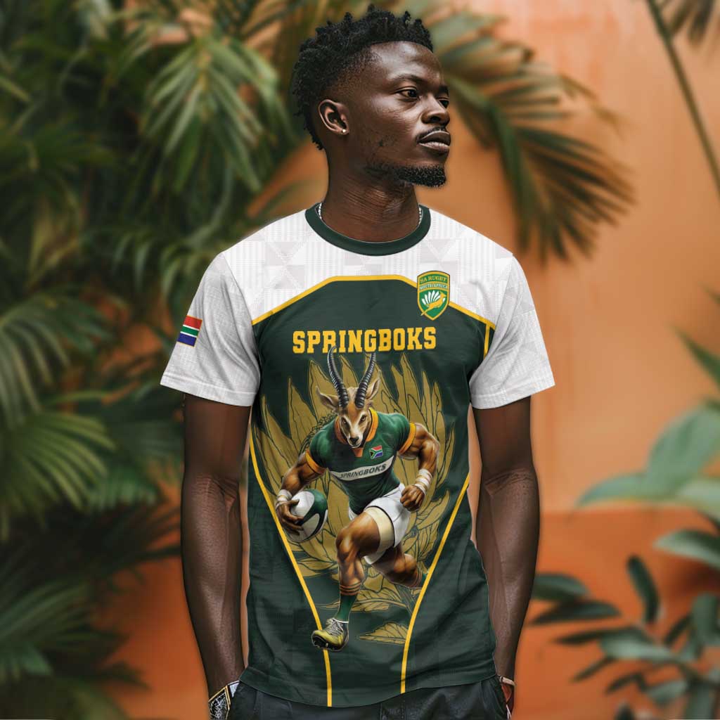 South Africa Rugby Personalised T shirt Springboks Mascot With King Protea -  African Pattern