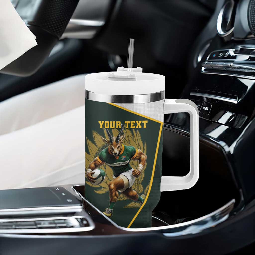 South Africa Rugby Personalised Tumbler With Handle Springboks Mascot With King Protea -  African Pattern