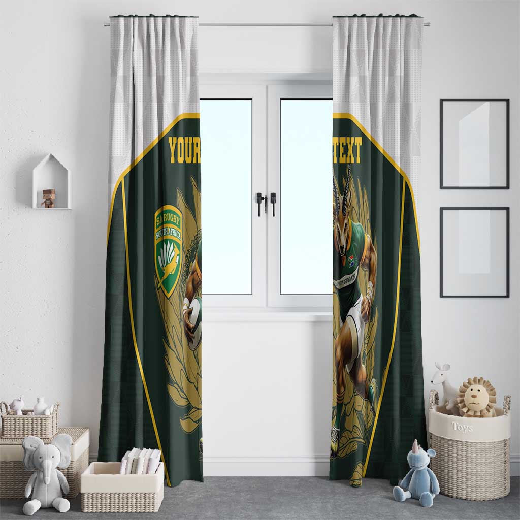 South Africa Rugby Personalised Window Curtain Springboks Mascot With King Protea -  African Pattern