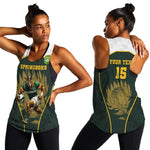 South Africa Rugby Personalised Women Racerback Tank Springboks Mascot With King Protea -  African Pattern