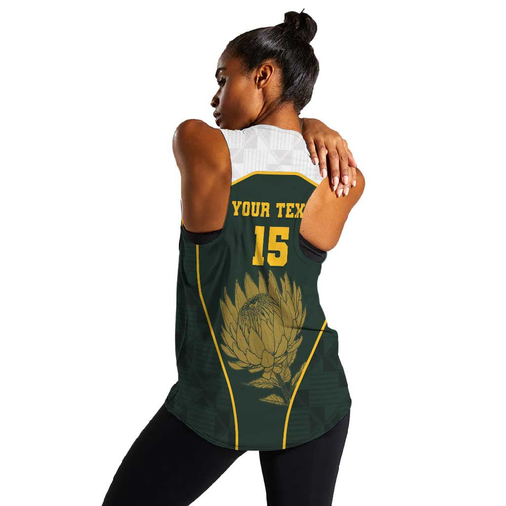 South Africa Rugby Personalised Women Racerback Tank Springboks Mascot With King Protea -  African Pattern