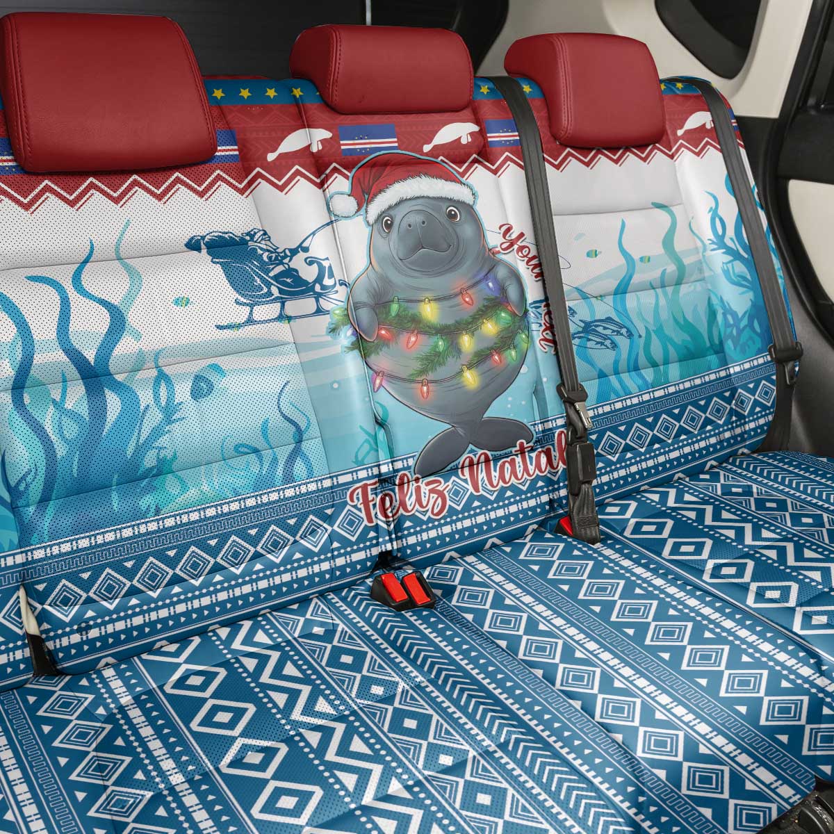 Personalised Cape Verde Christmas Back Car Seat Cover Manatee Feliz Natal