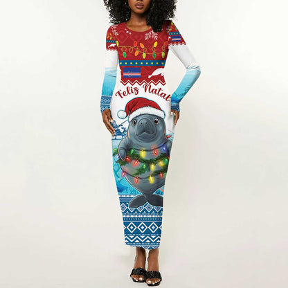 Personalised Cape Verde Christmas Long Sleeve Bodycon Dress Manatee Feliz Natal LT15