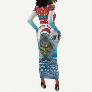 Personalised Cape Verde Christmas Long Sleeve Bodycon Dress Manatee Feliz Natal LT15