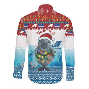 Personalised Cape Verde Christmas Long Sleeve Button Shirt Manatee Feliz Natal