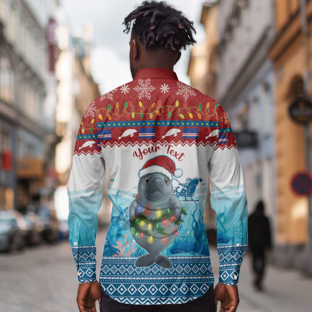 Personalised Cape Verde Christmas Long Sleeve Button Shirt Manatee Feliz Natal