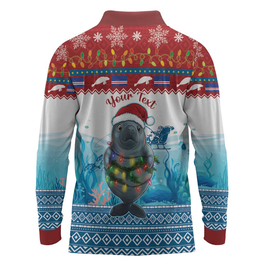Personalised Cape Verde Christmas Long Sleeve Polo Shirt Manatee Feliz Natal