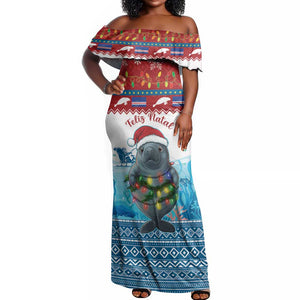 Personalised Cape Verde Christmas Off Shoulder Maxi Dress Manatee Feliz Natal