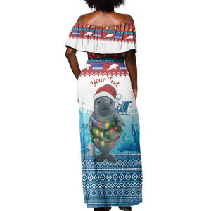 Personalised Cape Verde Christmas Off Shoulder Maxi Dress Manatee Feliz Natal
