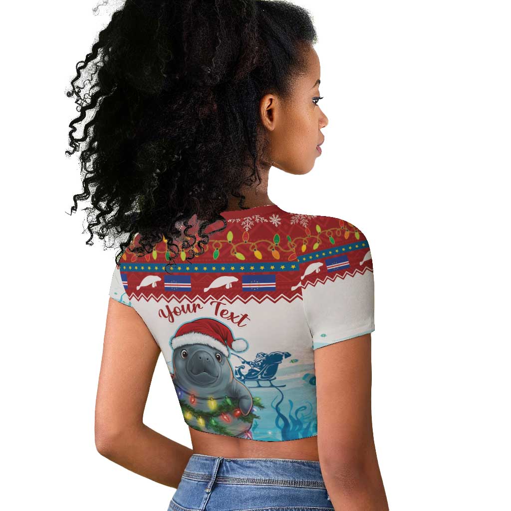 Personalised Cape Verde Christmas Raglan Cropped T shirt Manatee Feliz Natal