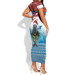 Personalised Cape Verde Christmas Short Sleeve Bodycon Dress Manatee Feliz Natal LT15