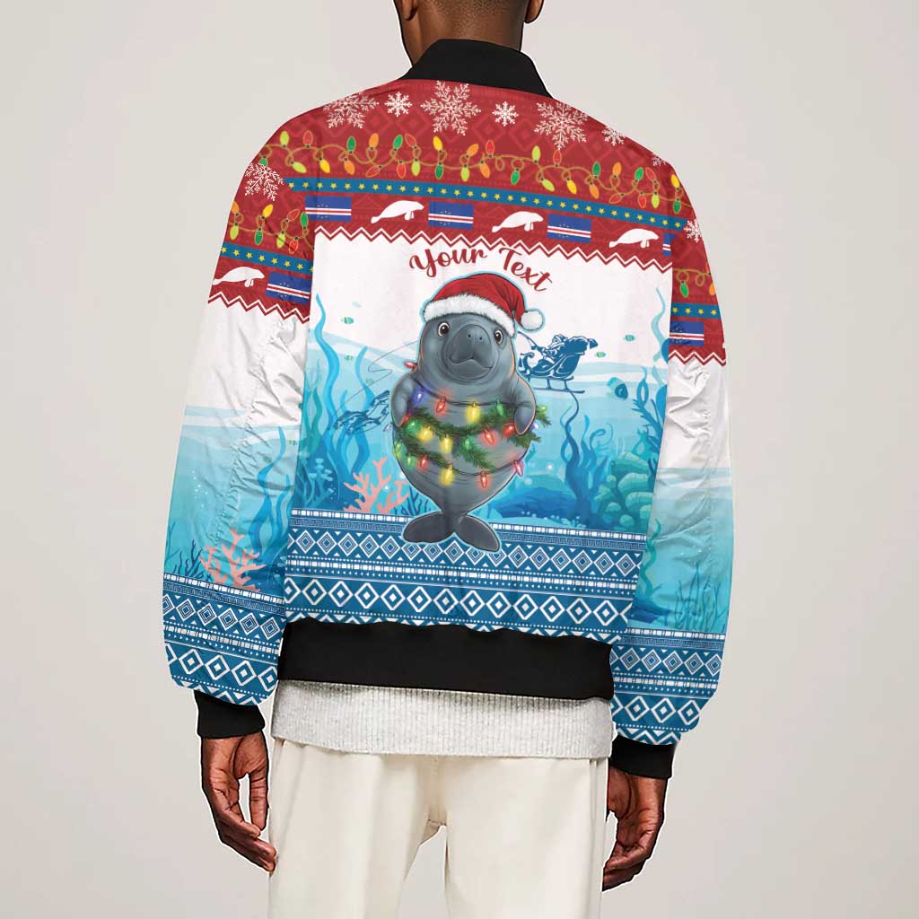 Personalised Cape Verde Christmas Sleeve Zip Bomber Jacket Manatee Feliz Natal