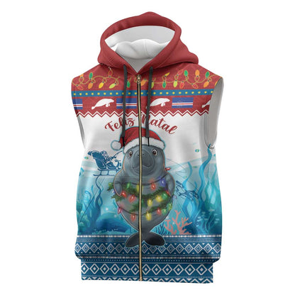 Personalised Cape Verde Christmas Sleeveless Zip Hoodie Manatee Feliz Natal - African Pride
