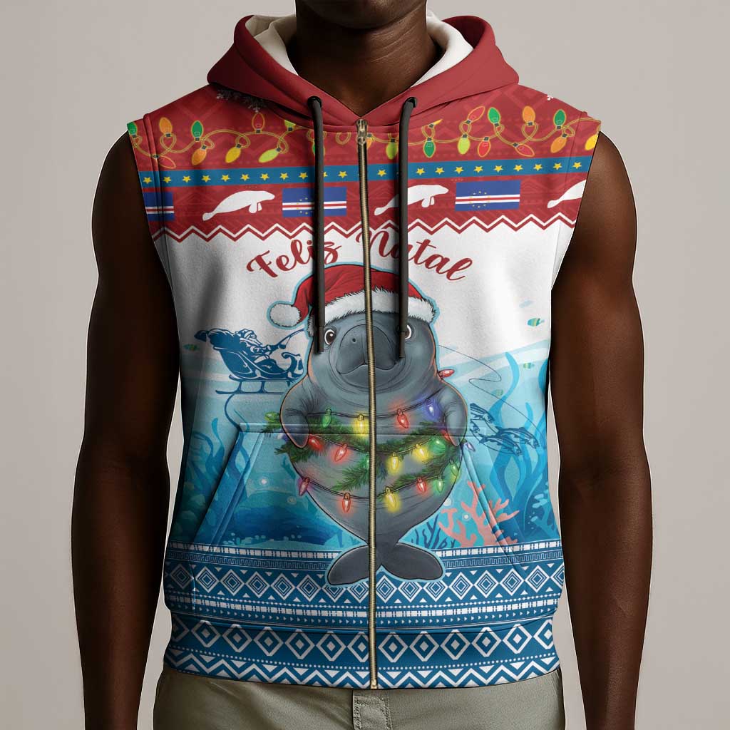 Personalised Cape Verde Christmas Sleeveless Zip Hoodie Manatee Feliz Natal - African Pride