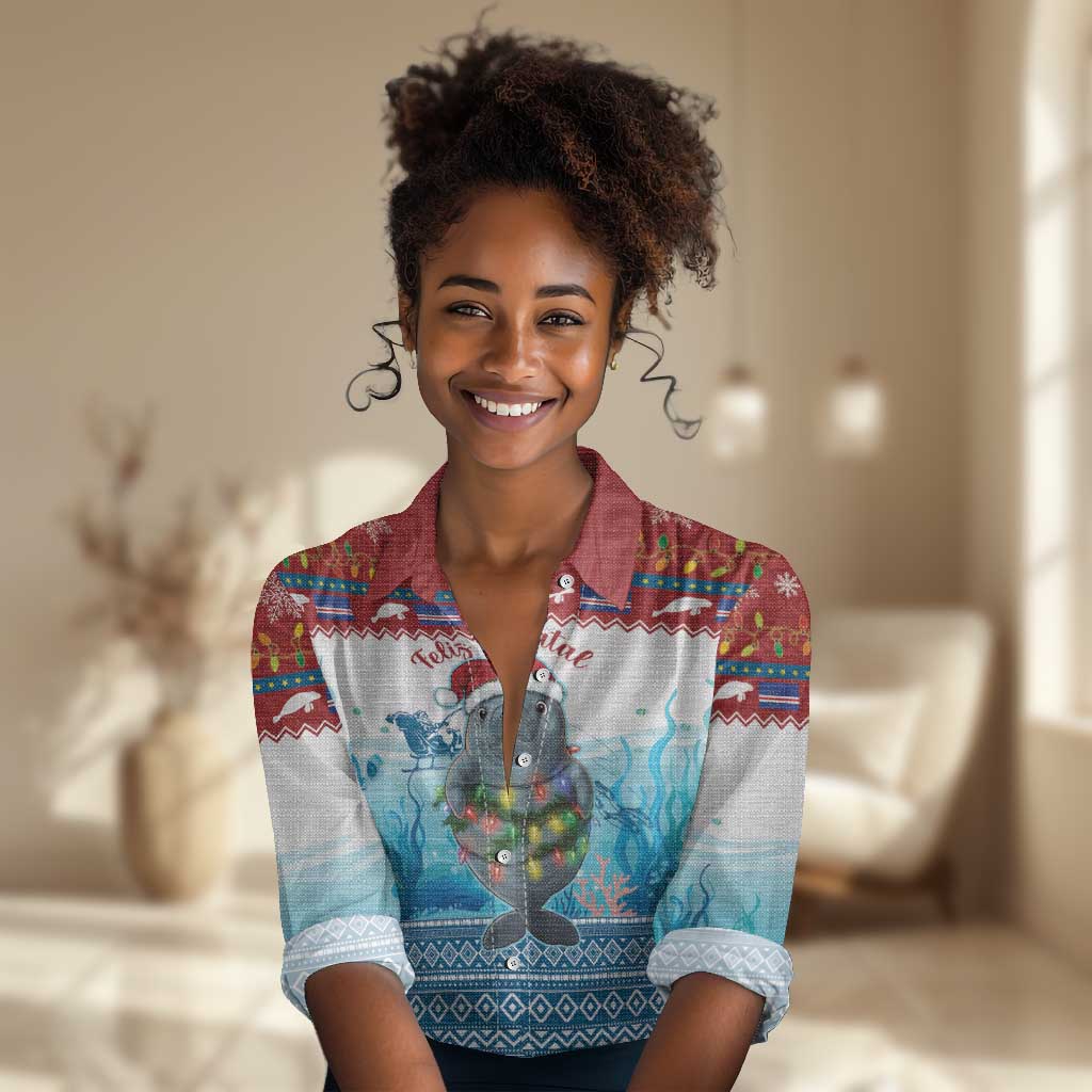 Personalised Cape Verde Christmas Women Casual Shirt Manatee Feliz Natal LT15
