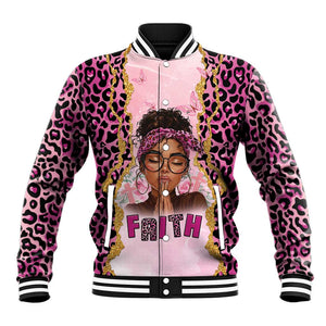 Black Her Story Baseball Jacket Faith Pink Leopard - African Pride