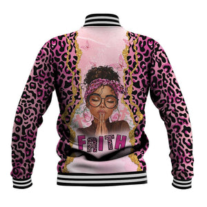 Black Her Story Baseball Jacket Faith Pink Leopard - African Pride