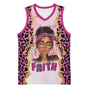 Black Her Story Basketball Jersey Faith Pink Leopard - African Pride