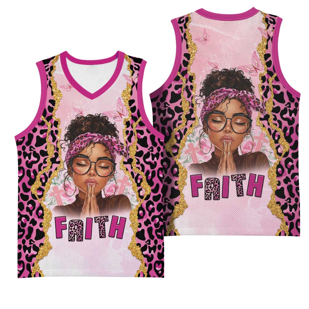 Black Her Story Basketball Jersey Faith Pink Leopard - African Pride