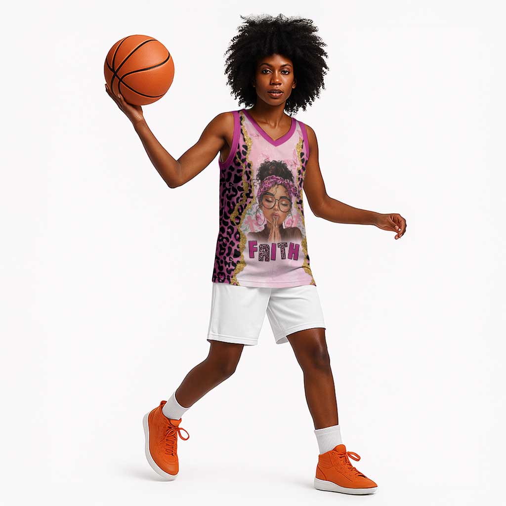 Black Her Story Basketball Jersey Faith Pink Leopard - African Pride