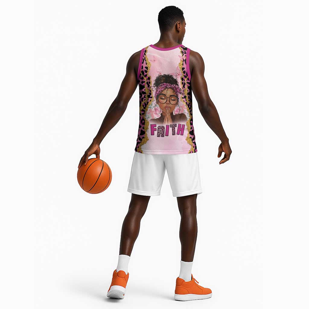 Black Her Story Basketball Jersey Faith Pink Leopard - African Pride