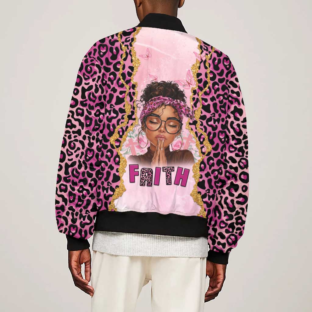 Black Her Story Bomber Jacket Faith Pink Leopard - African Pride