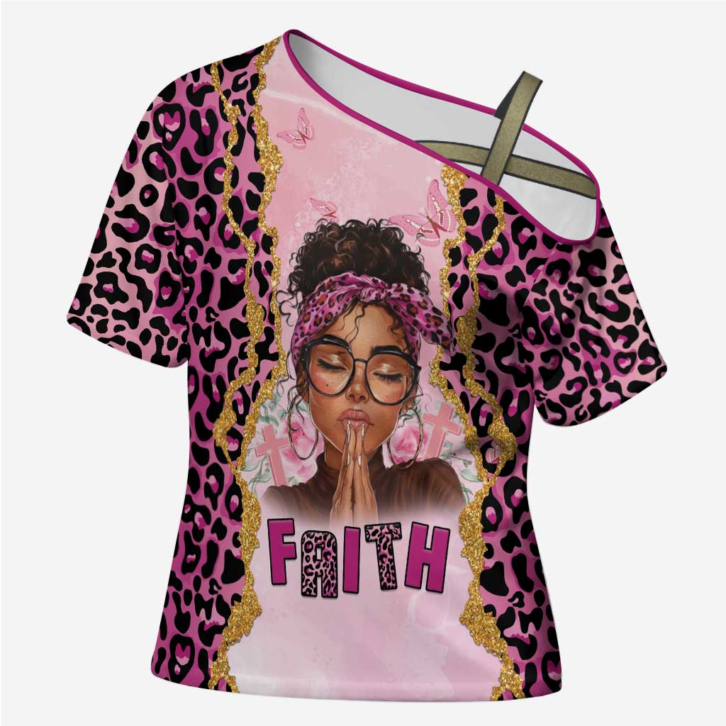 Black Her Story Cross Shoulder Shirt Faith Pink Leopard - African Pride