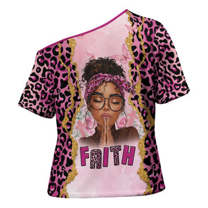 Black Her Story Cross Shoulder Shirt Faith Pink Leopard - African Pride