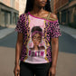 Black Her Story Cross Shoulder Shirt Faith Pink Leopard - African Pride