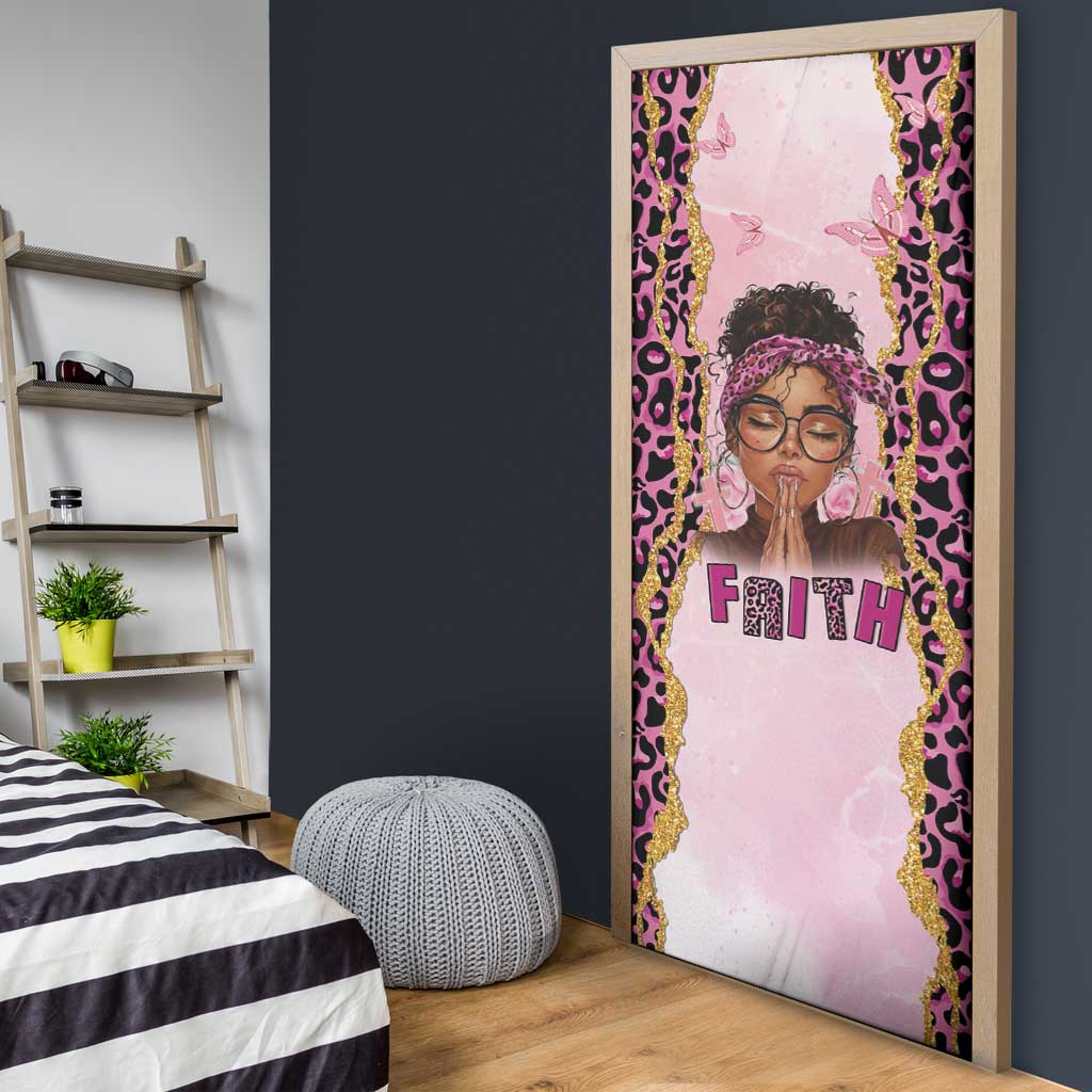 Black Her Story Door Cover Faith Pink Leopard - African Pride