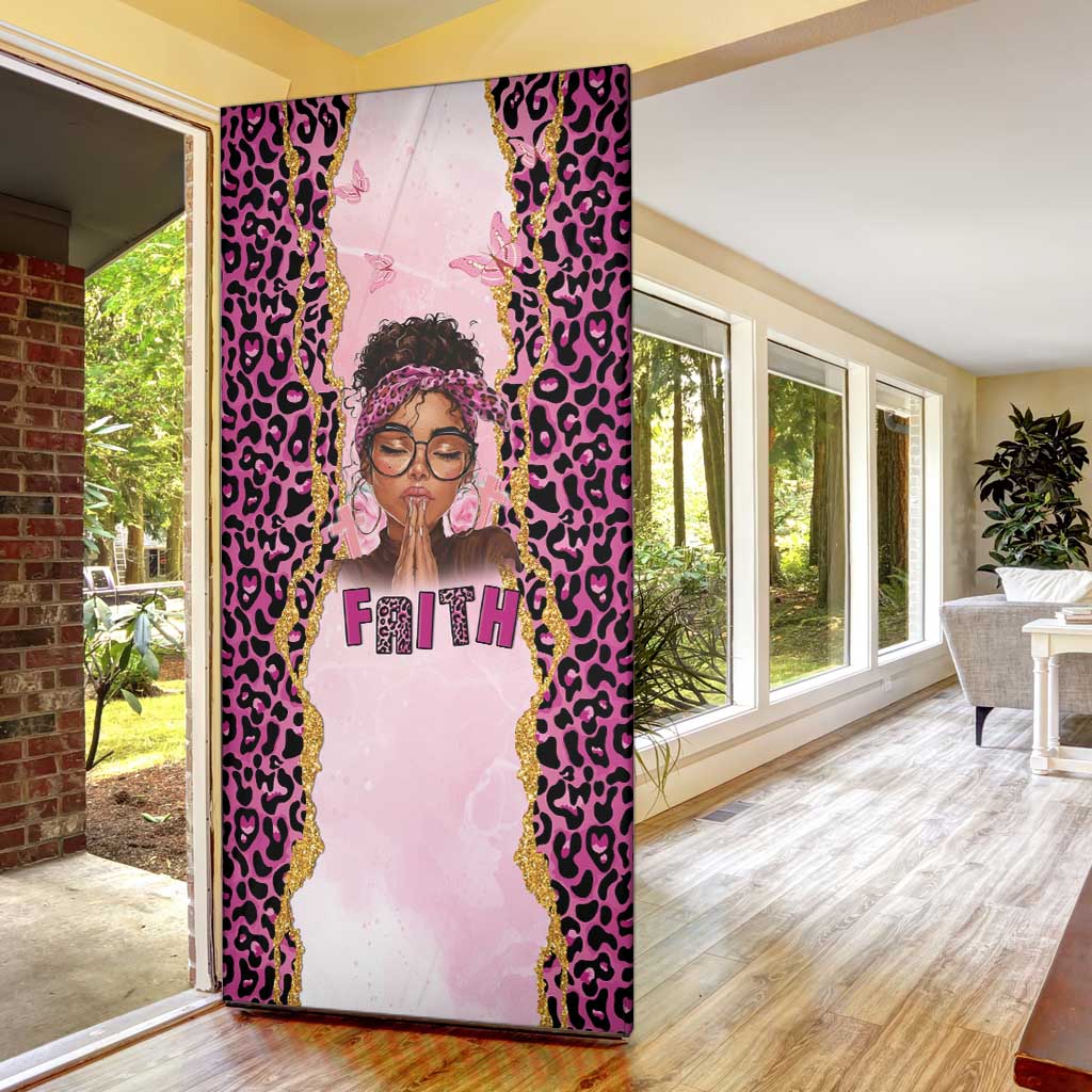Black Her Story Door Cover Faith Pink Leopard - African Pride