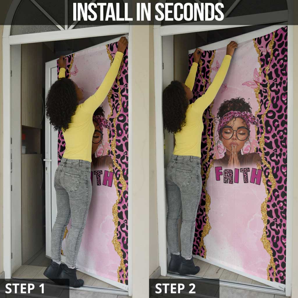 Black Her Story Door Cover Faith Pink Leopard - African Pride