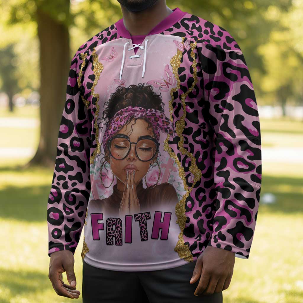 Black Her Story Hockey Jersey Faith Pink Leopard - African Pride