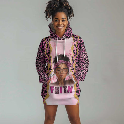Black Her Story Hoodie Dress Faith Pink Leopard - African Pride