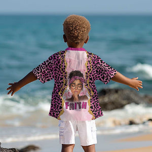 Black Her Story Kid Hawaiian Shirt Faith Pink Leopard - African Pride