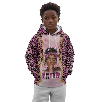 Black Her Story Kid Hoodie Faith Pink Leopard - African Pride