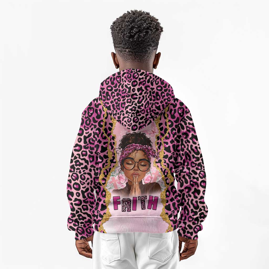 Black Her Story Kid Hoodie Faith Pink Leopard - African Pride