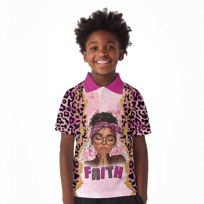 Black Her Story Kid Polo Shirt Faith Pink Leopard - African Pride