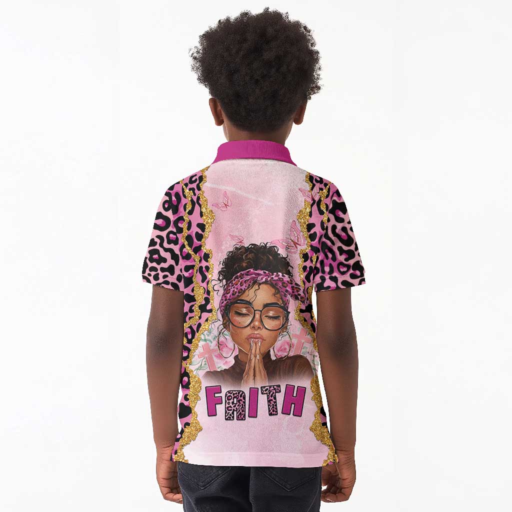 Black Her Story Kid Polo Shirt Faith Pink Leopard - African Pride