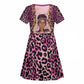 Black Her Story Kid Short Sleeve Dress Faith Pink Leopard - African Pride