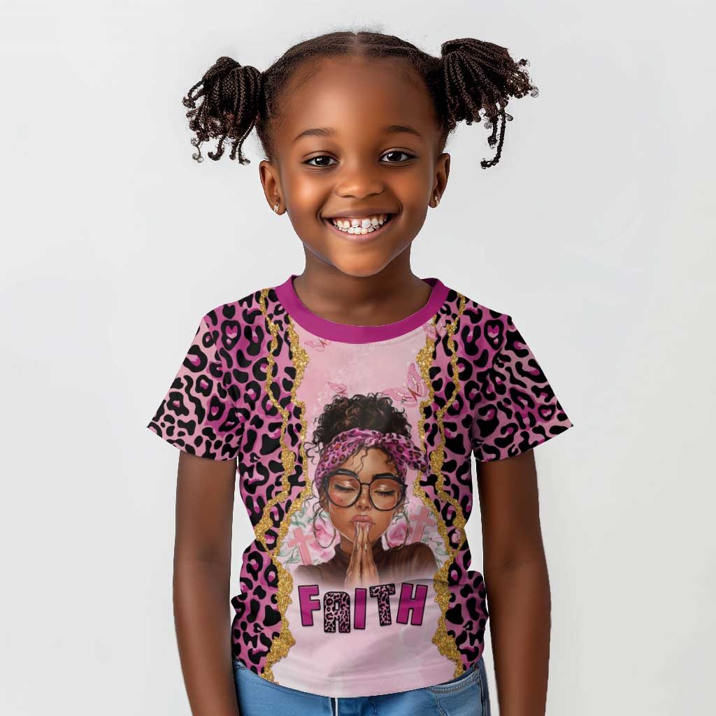 Black Her Story Kid T shirt Faith Pink Leopard - African Pride
