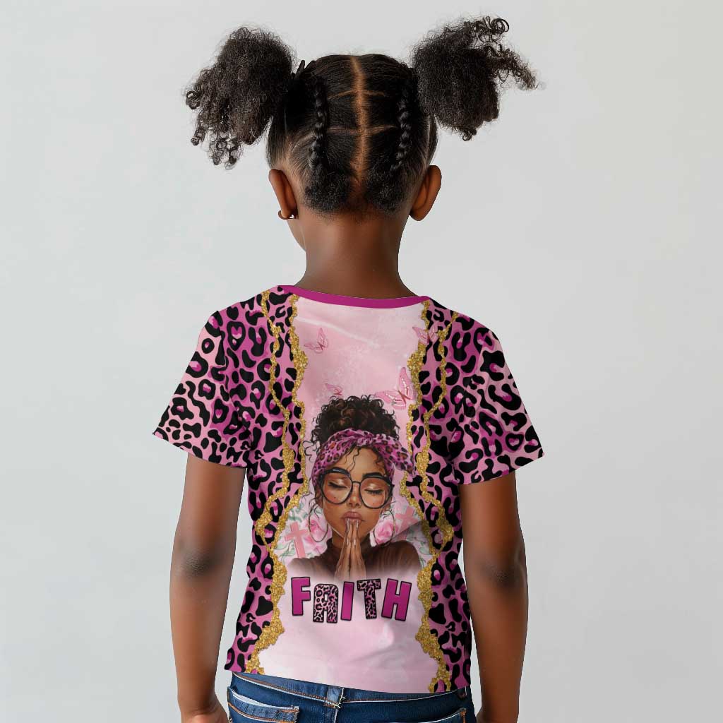 Black Her Story Kid T shirt Faith Pink Leopard - African Pride