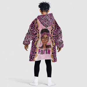 Black Her Story Kid Wearable Blanket Hoodie Faith Pink Leopard - African Pride