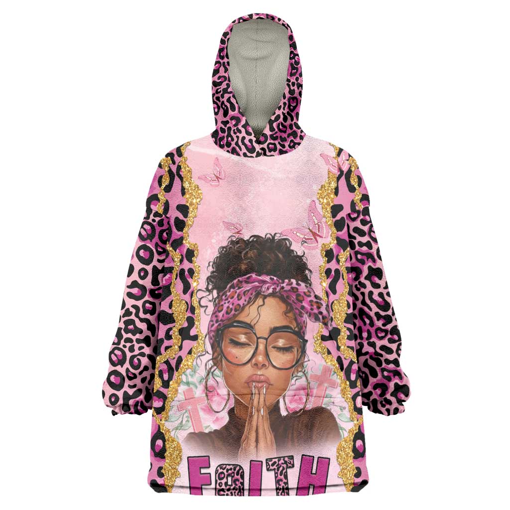 Black Her Story Kid Wearable Blanket Hoodie Faith Pink Leopard - African Pride
