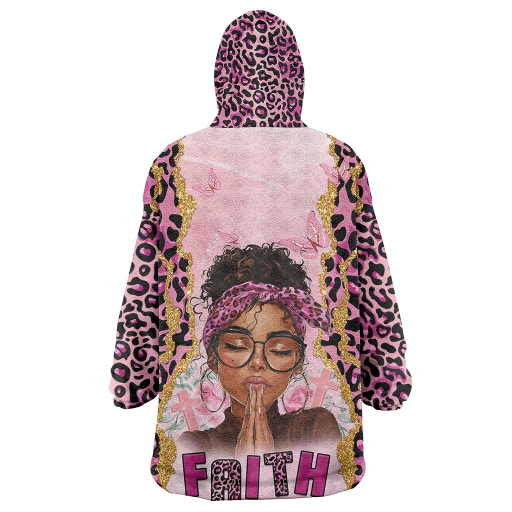 Black Her Story Kid Wearable Blanket Hoodie Faith Pink Leopard - African Pride