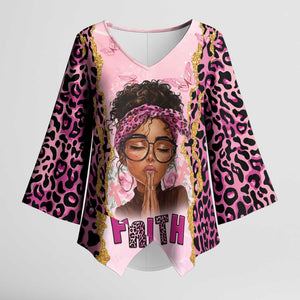 Black Her Story Kimono Sleeve Blouse Faith Pink Leopard - African Pride